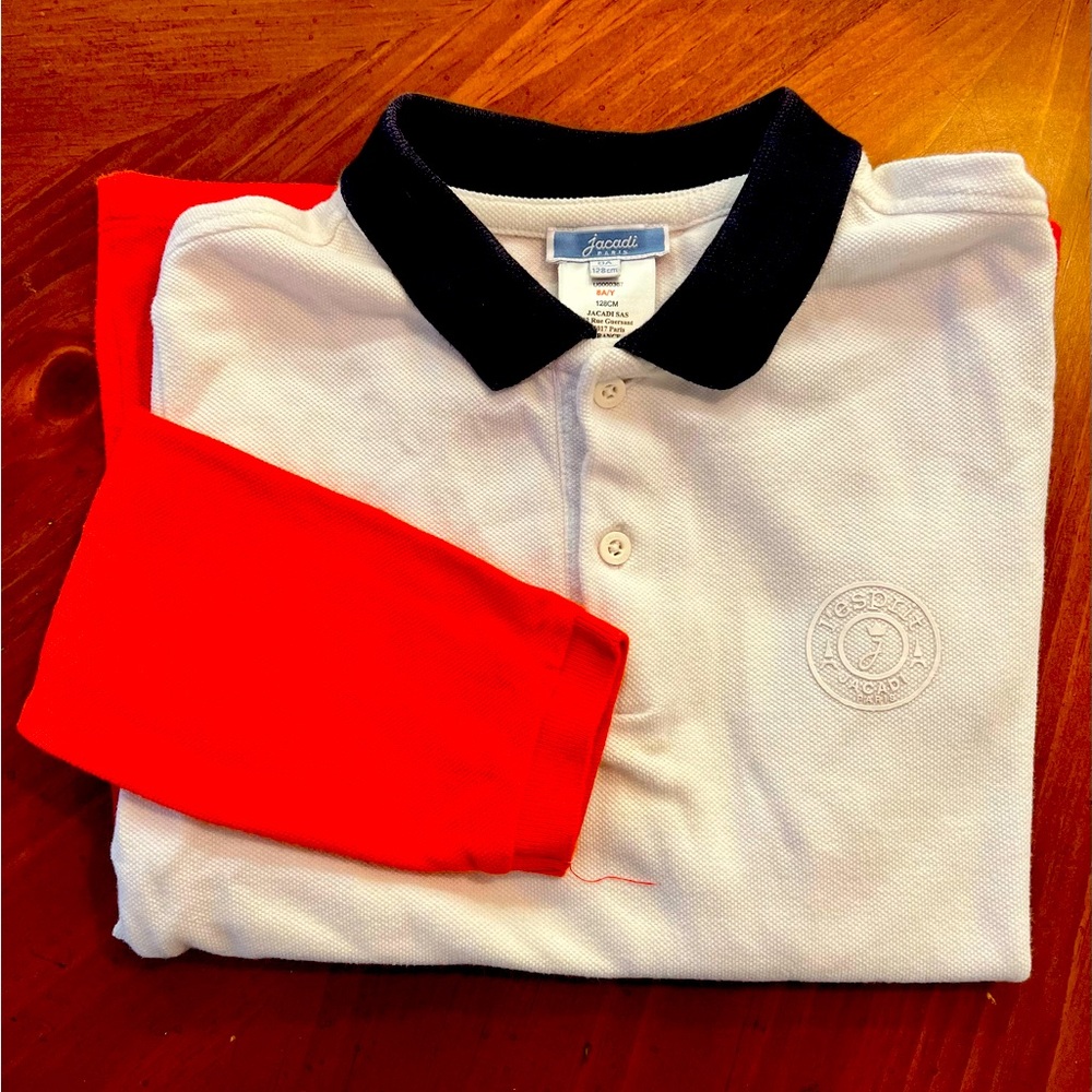 L’ESPIT JACARDI Polo Shirt with Red Sleeves and Navy Collar